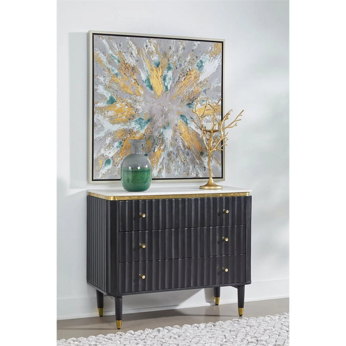 Black and Gold 3-Drawer Wood Chest V802