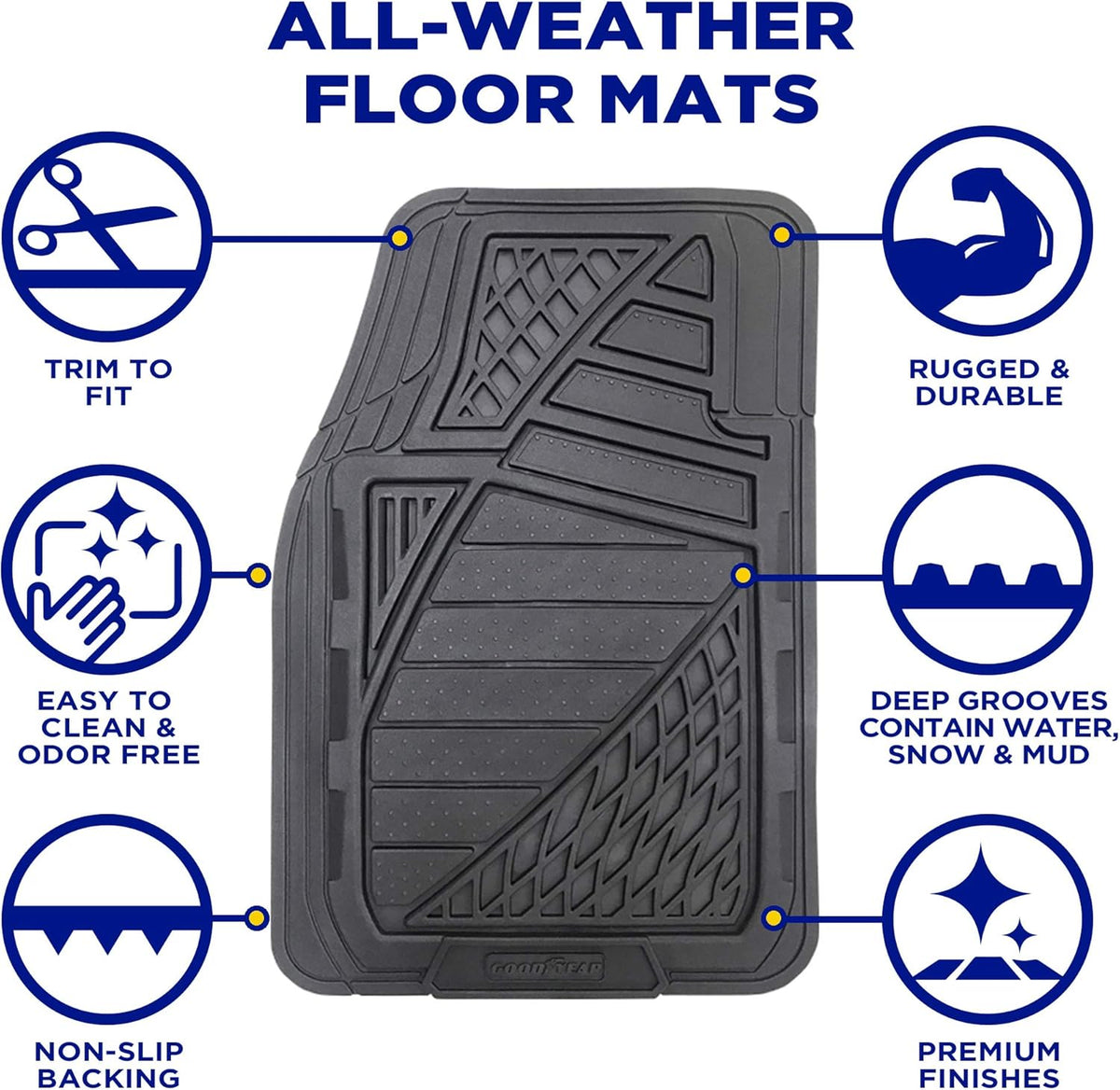 Black Pack of 2 Rubber Car Floor Mat U620399