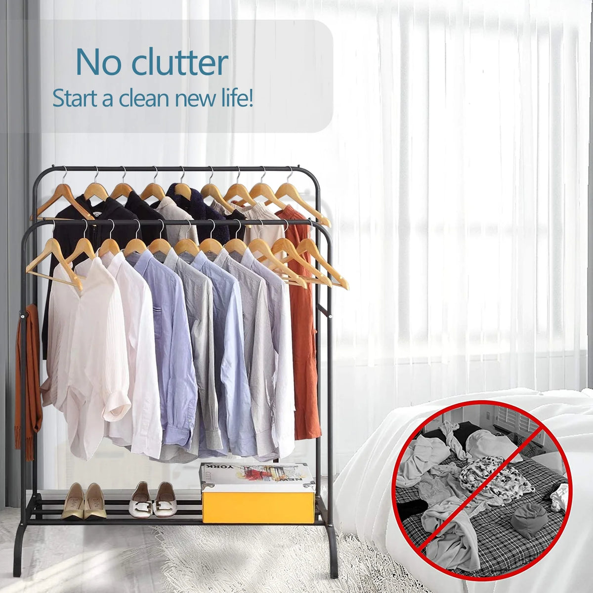 Black Double Pole Metal Clothing Rack R57165