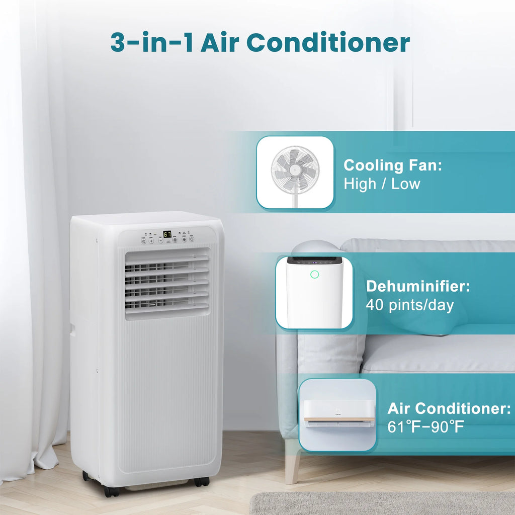 8000 BTU Portable Air Conditioner with Dehumidifier & Fan Mode, White K790001