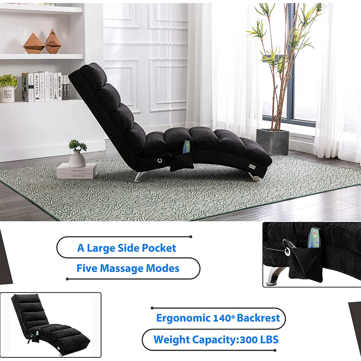 Black Linen Electric Massage Recliner Chair B5900
