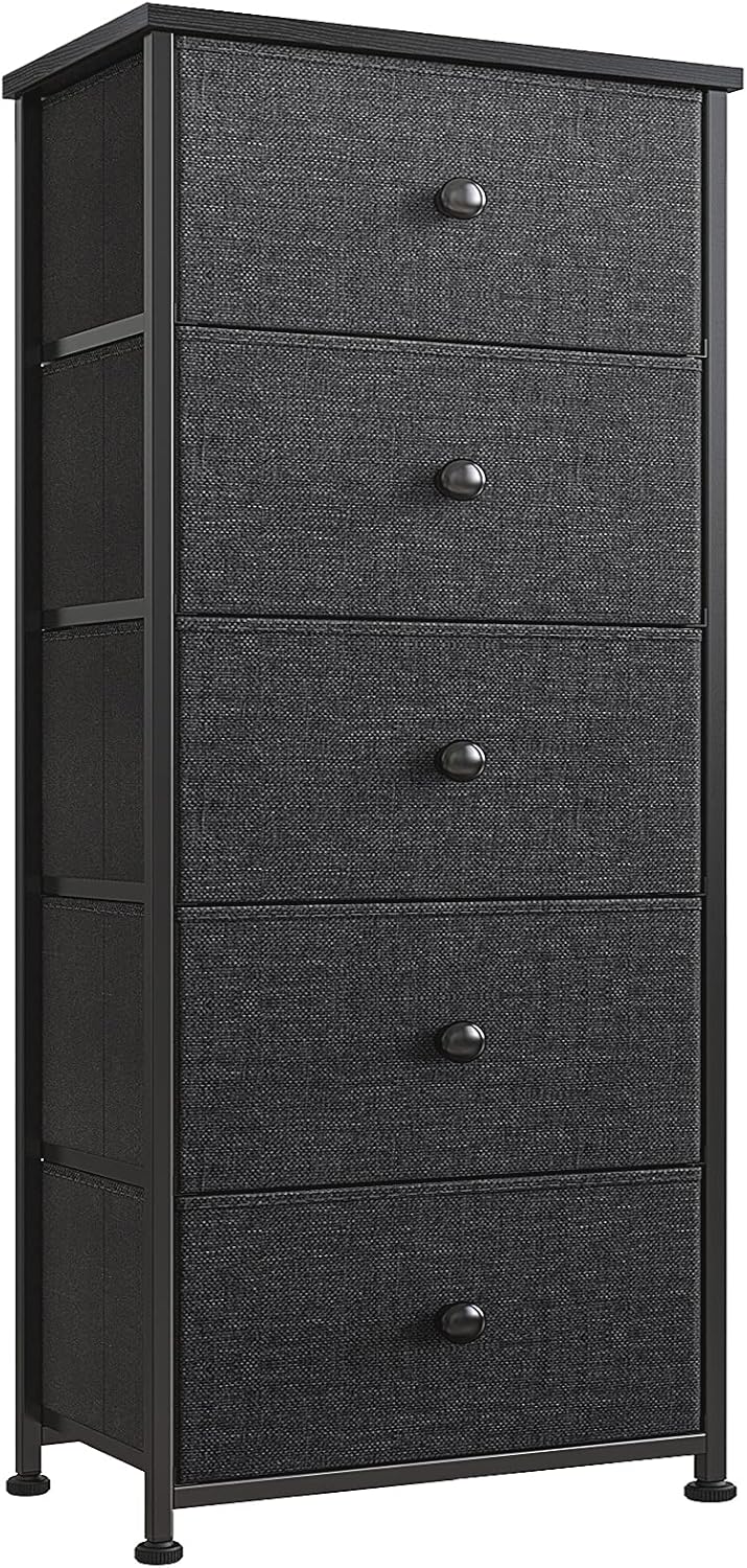 5 Drawer Tall Dresser with Fabric Bins J339766