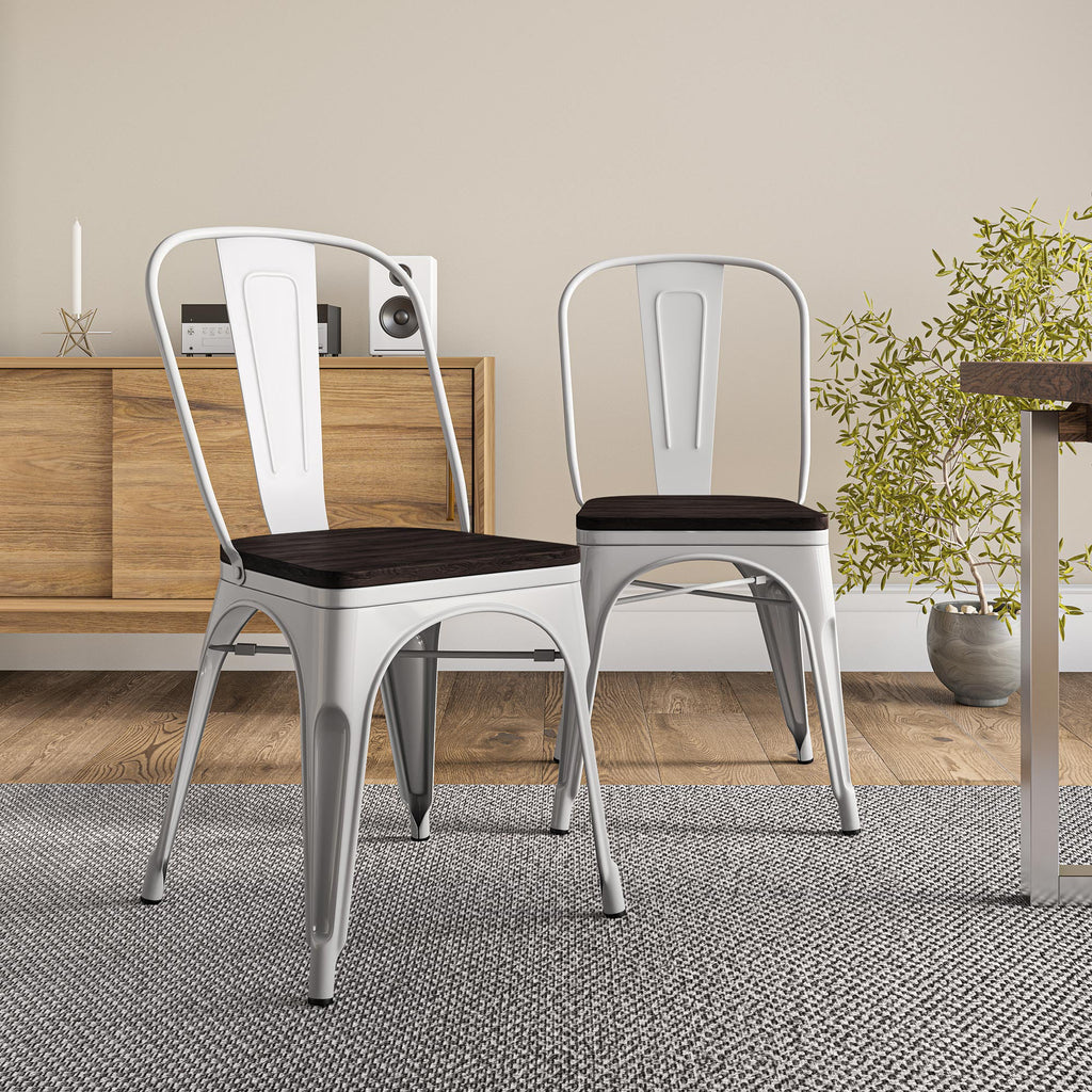 Gray Set of 4 Metal Wood Dining Chairs E68691