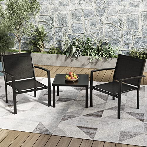 4 Pieces Patio Furniture Set with Glass Coffee Table, Black N363929