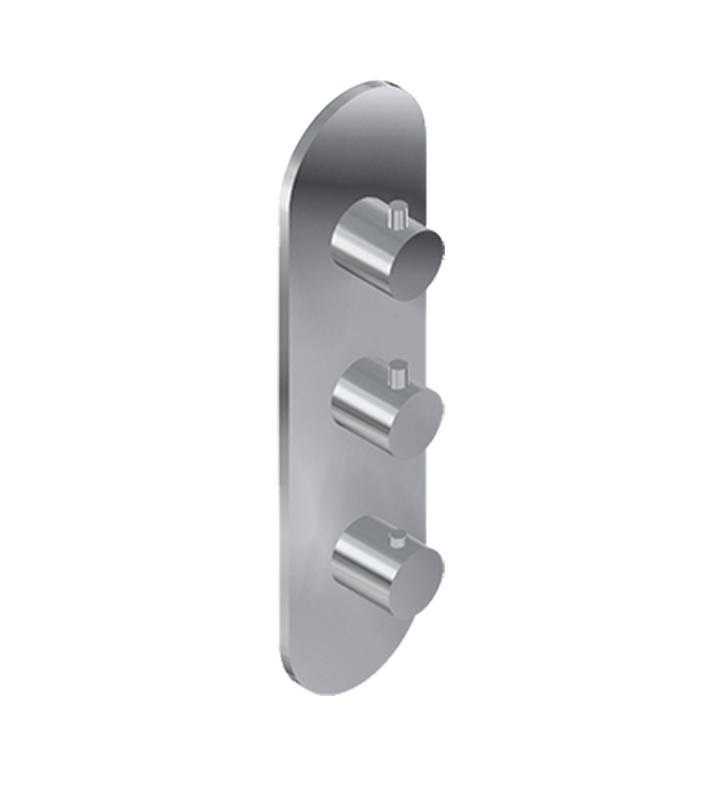 Round Three Hole Vertical Thermostatic Valve Trim Plate with Handle in Architectural White L111317