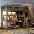 Twin Size Wood Loft Bed with Desk and Storage M4252