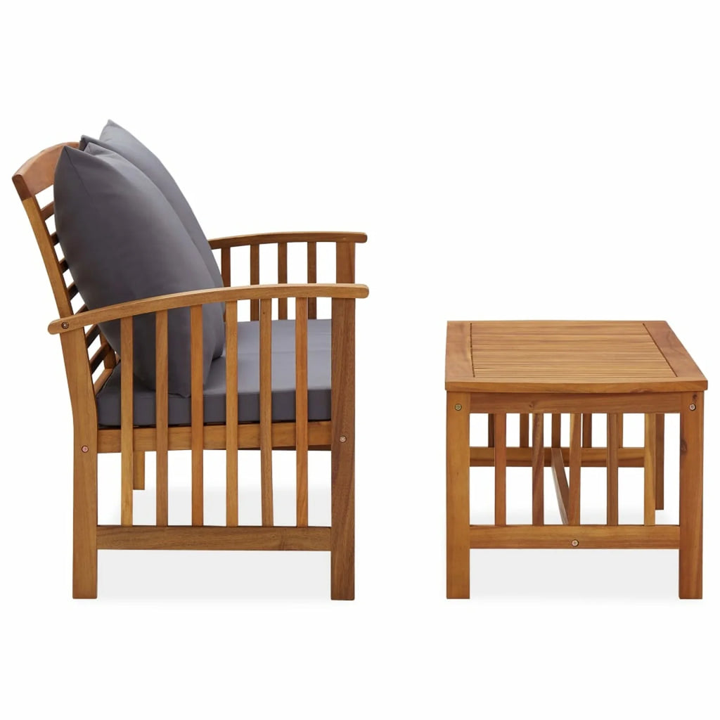 2 Piece Wooden Outdoor Conversation Set with Gray Cushion and Side Table W541