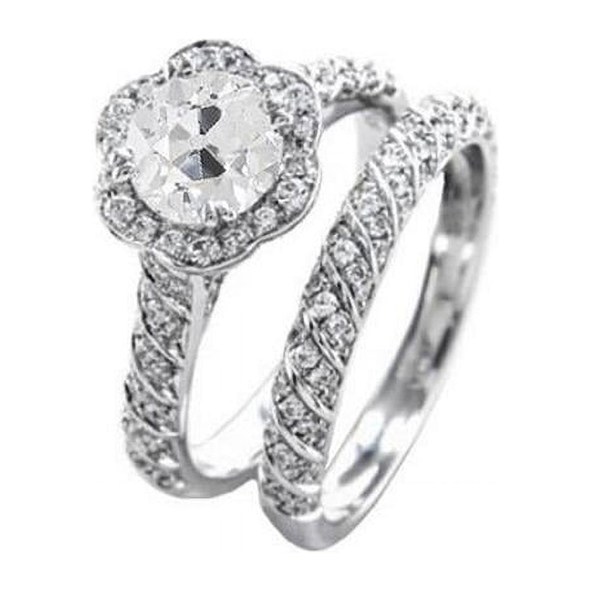 Old Cut Diamond Flower Style Pave Engagement Ring Set, Size 6.5 X349