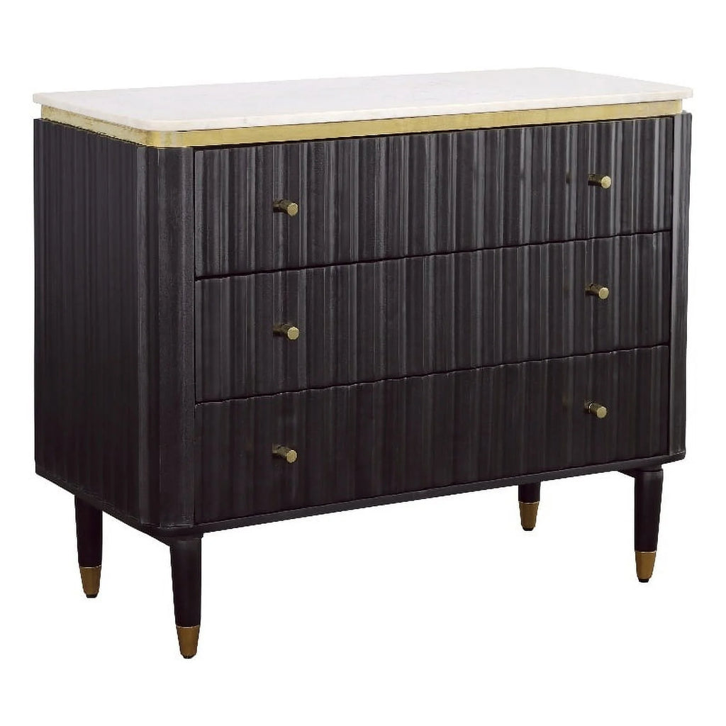 Black and Gold 3-Drawer Wood Chest V802