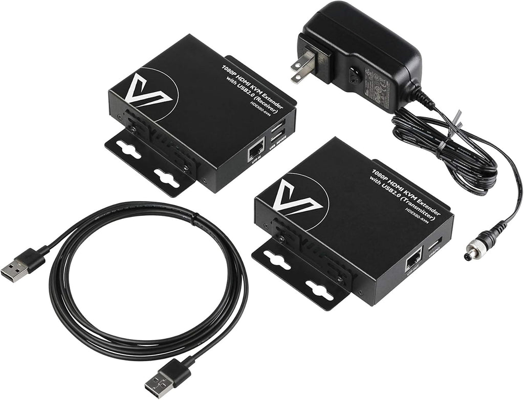 HDMI USB KVM Extender, 1080P 60Hz Over Cat6, 2-Port USB2.0 J32459