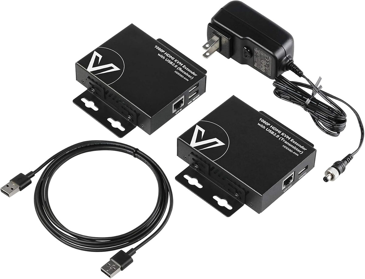 HDMI USB KVM Extender, 1080P 60Hz Over Cat6, 2-Port USB2.0 J32459