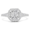 1.5 CTW Princess Diamond 4-Prong Radiant Halo Engagement Ring in 14K White Gold E560