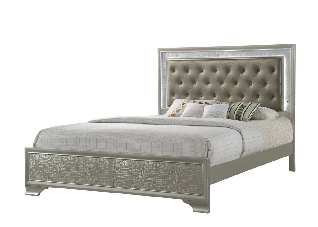 4pc California King Size Faux Leather LED Panel Bed Set W54811