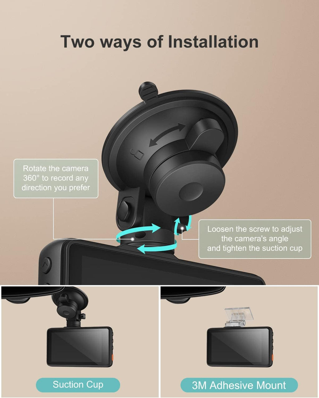 Dash Cam 1080P 3 Inch LCD Screen 170° Wide Angle Pack of 2 A960544