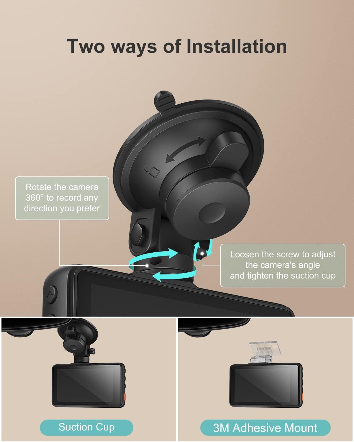 Dash Cam 1080P 3 Inch LCD Screen 170° Wide Angle Pack of 2 A960544