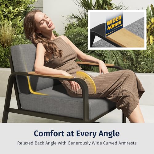 4-Piece Outdoor Patio Set with Sofa, Tempered Glass Table, Black & Dark Grey W137088