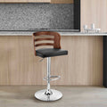 Black Faux Leather and Walnut Wood Adjustable Swivel Bar Stool L33551