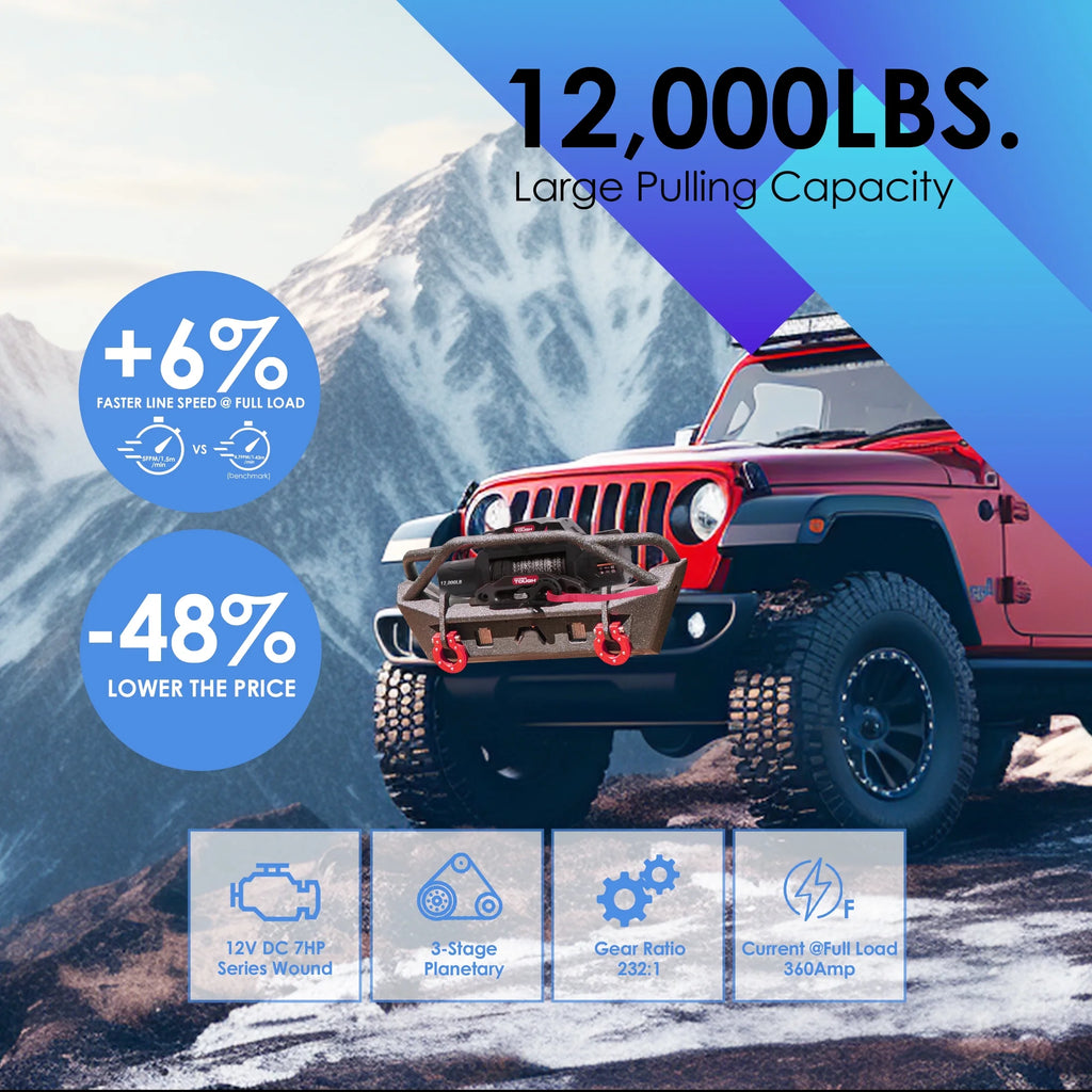 12000 lb Electric Truck Winch with Synthetic Rope V742