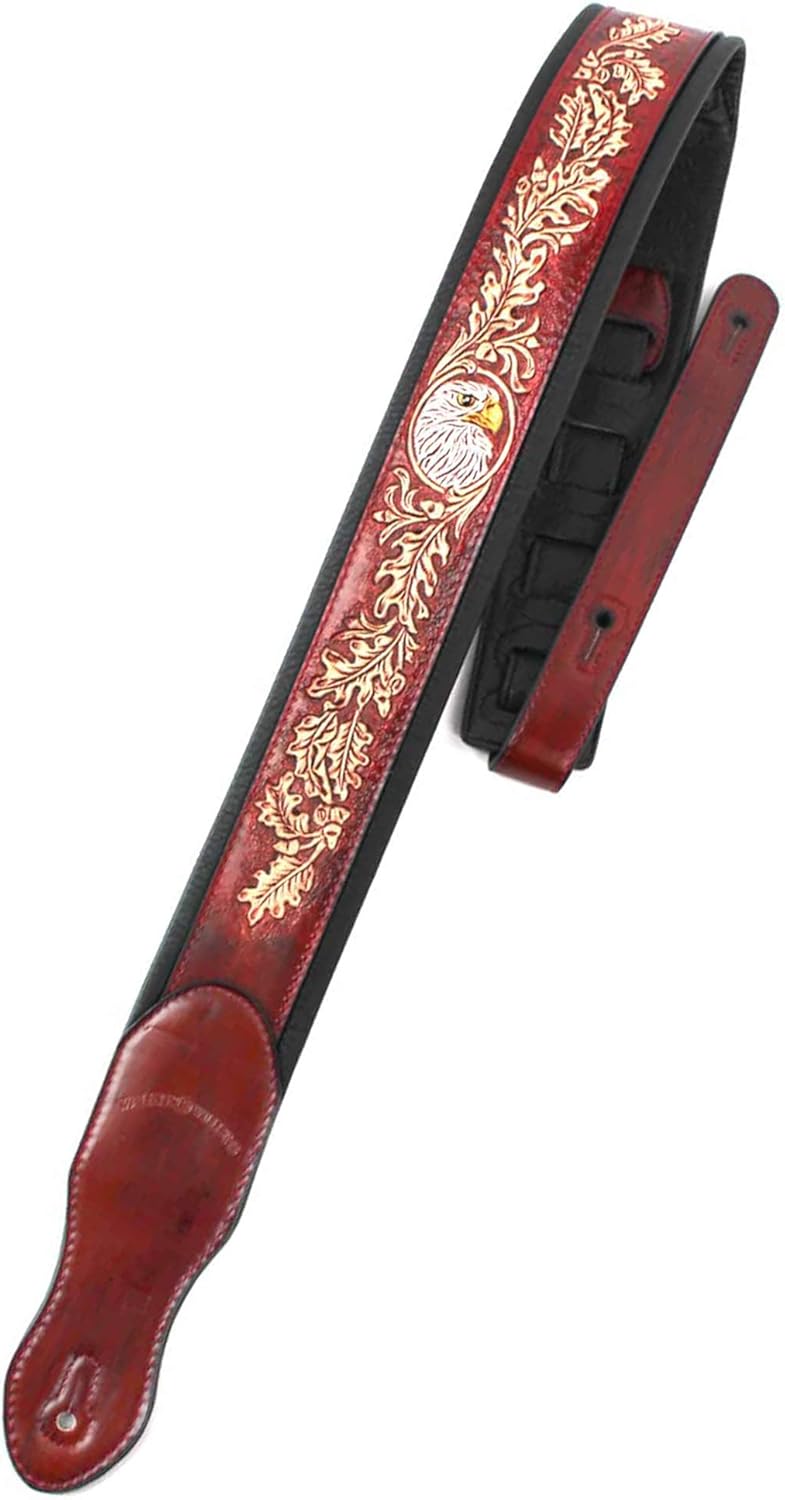 Mahogany Brown Full Grain Leather Guitar Strap C779