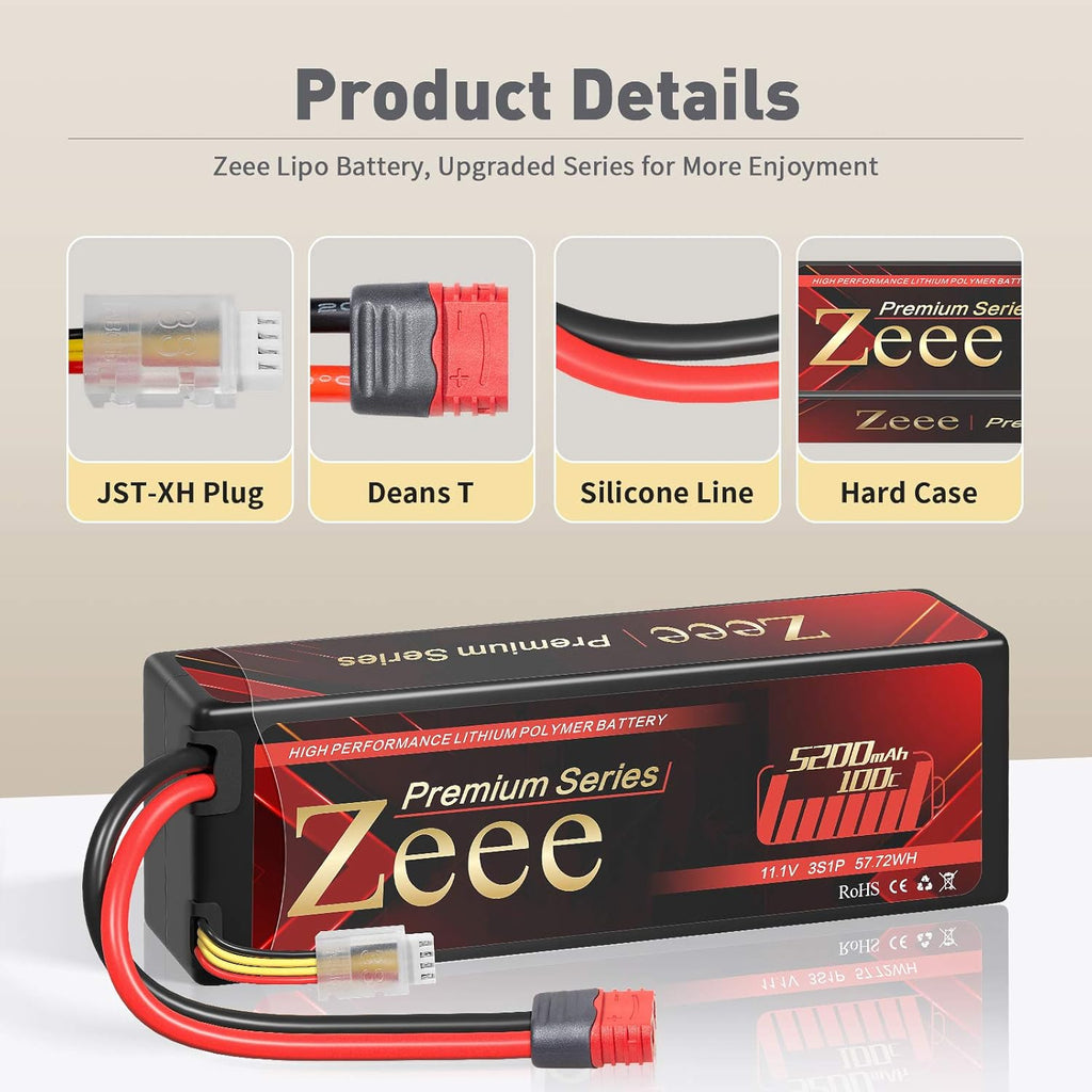 3S Lipo Battery 11.1V 100C 5200mAh Hard Case with Deans T Connector 2 Pack O13610