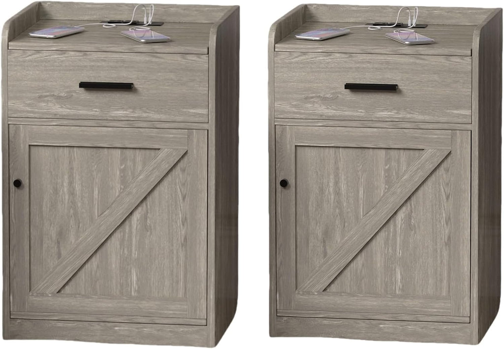 Walnut Wood Nightstand with Storage Drawer set of 2 R63950