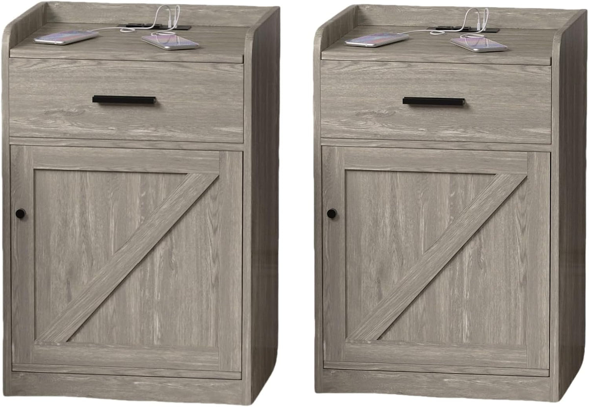 Walnut Wood Nightstand with Storage Drawer set of 2 R63950
