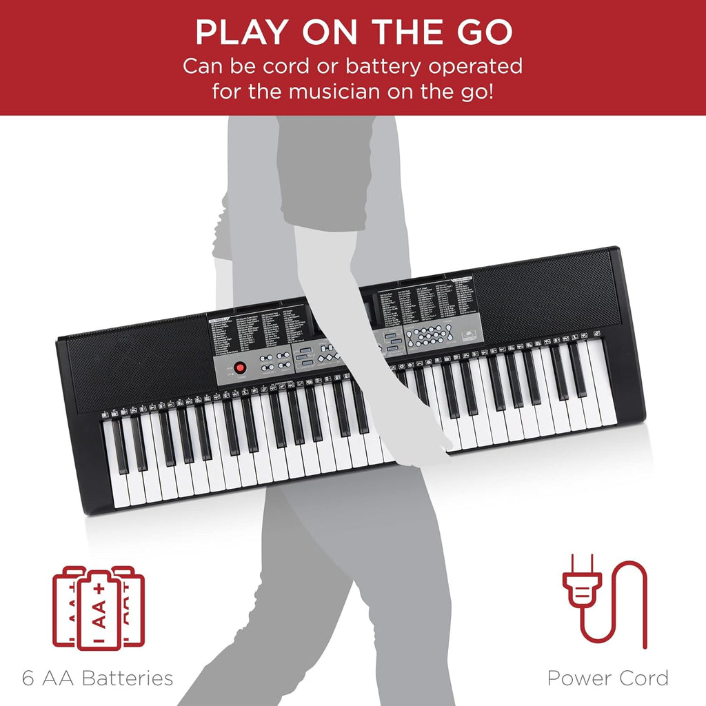 54-Key Electronic Keyboard Piano with LCD Screen, Power Adapter, Teaching Modes, Music Sheet Stand, Built in Speakers M275