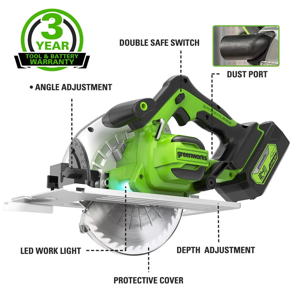 24V Brushless Cordless 7.25'' Circular Saw with Battery and Charger Y881364