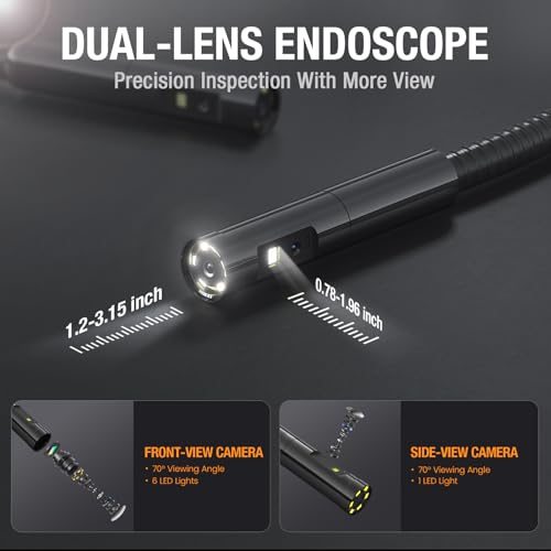 Dual Lens Borescope Camera with Light 1080P Waterproof Flexible Endoscope C203