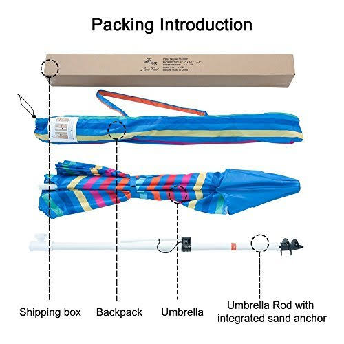 7 Feet Beach Umbrella with Sand Anchor and Carry Bag T39385