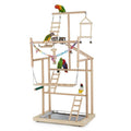 Parrot Bird Play Stand Wood Perch Gym Playpen Ladder with Feeder Cups C18194