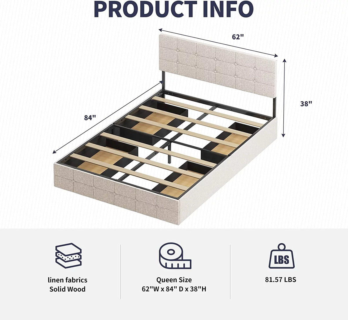 Queen Size Platform Bed Frame with 4 Storage Drawers T54504