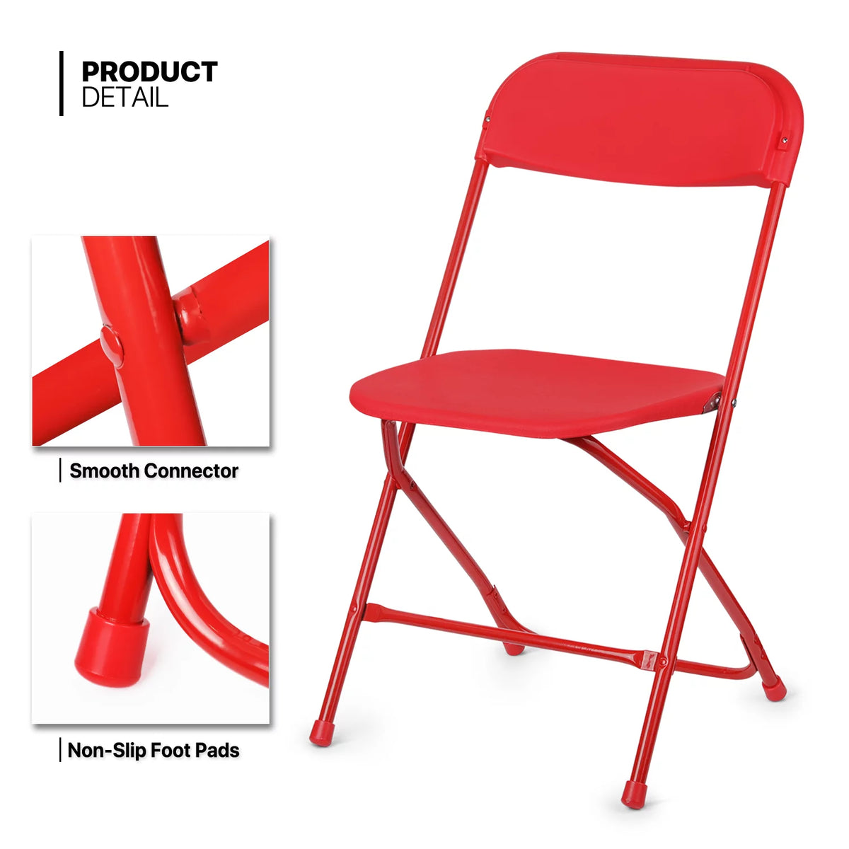 11 Pieces 4.5 Ft White Foldable Plastic Table and 10 Red Chair Set N11200