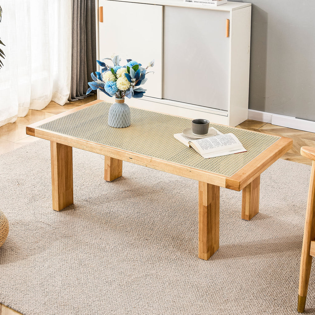 Rattan Table with Rubber Wood Legs J36350