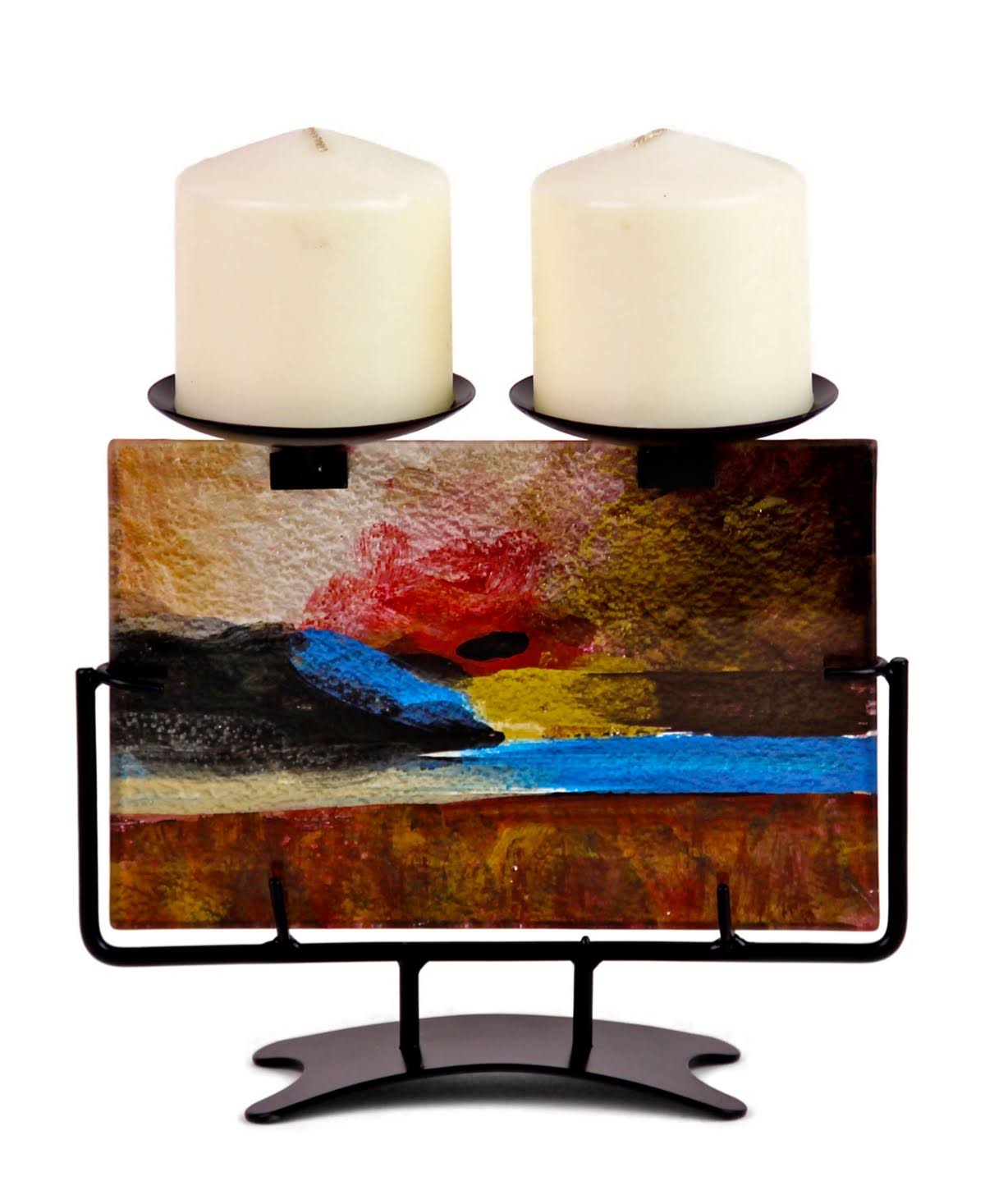 Art Glass Double Pillar Candle Holder K63678