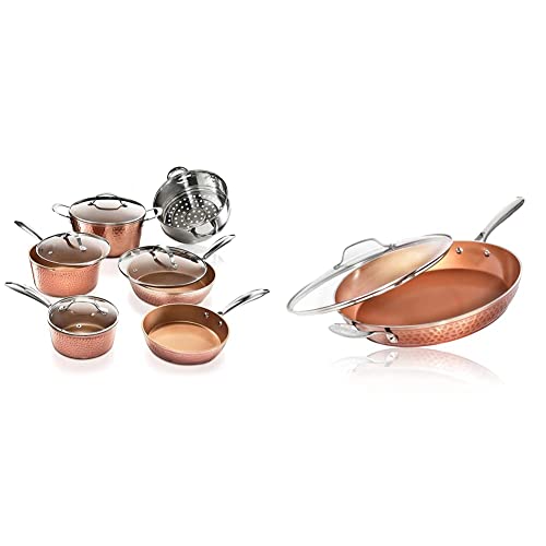 10 Pc Non Stick Copper Cookware Set with 12 Inch Nonstick Skillet W549