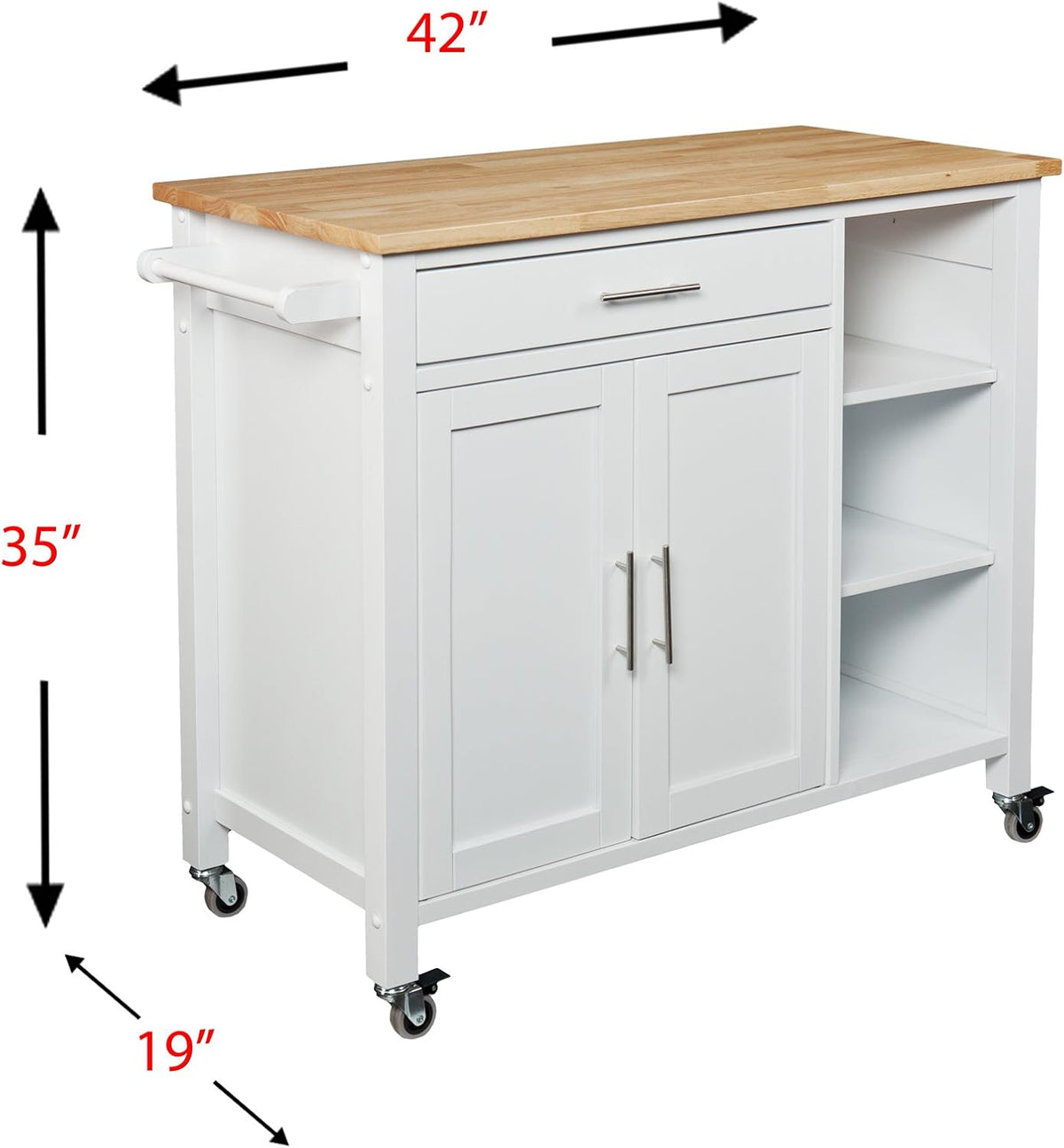 White Rolling Kitchen Cart Island with Cabinet F502