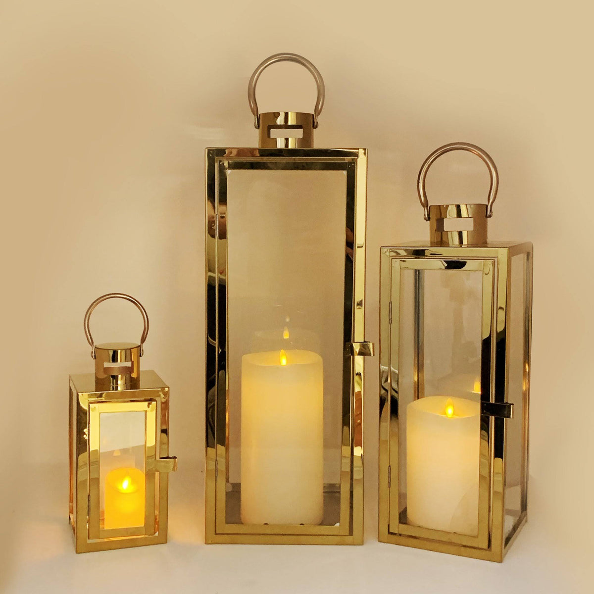 3-Pc Set Jumbo Indoor/Outdoor Candle Lantern Set with Tempered Glass H634