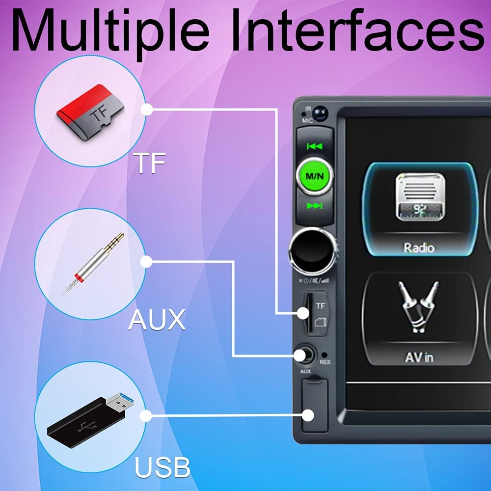 Double Din Car Stereo with CarPlay Android Auto Bluetooth 7 Inch Touch Screen Backup Camera V98248