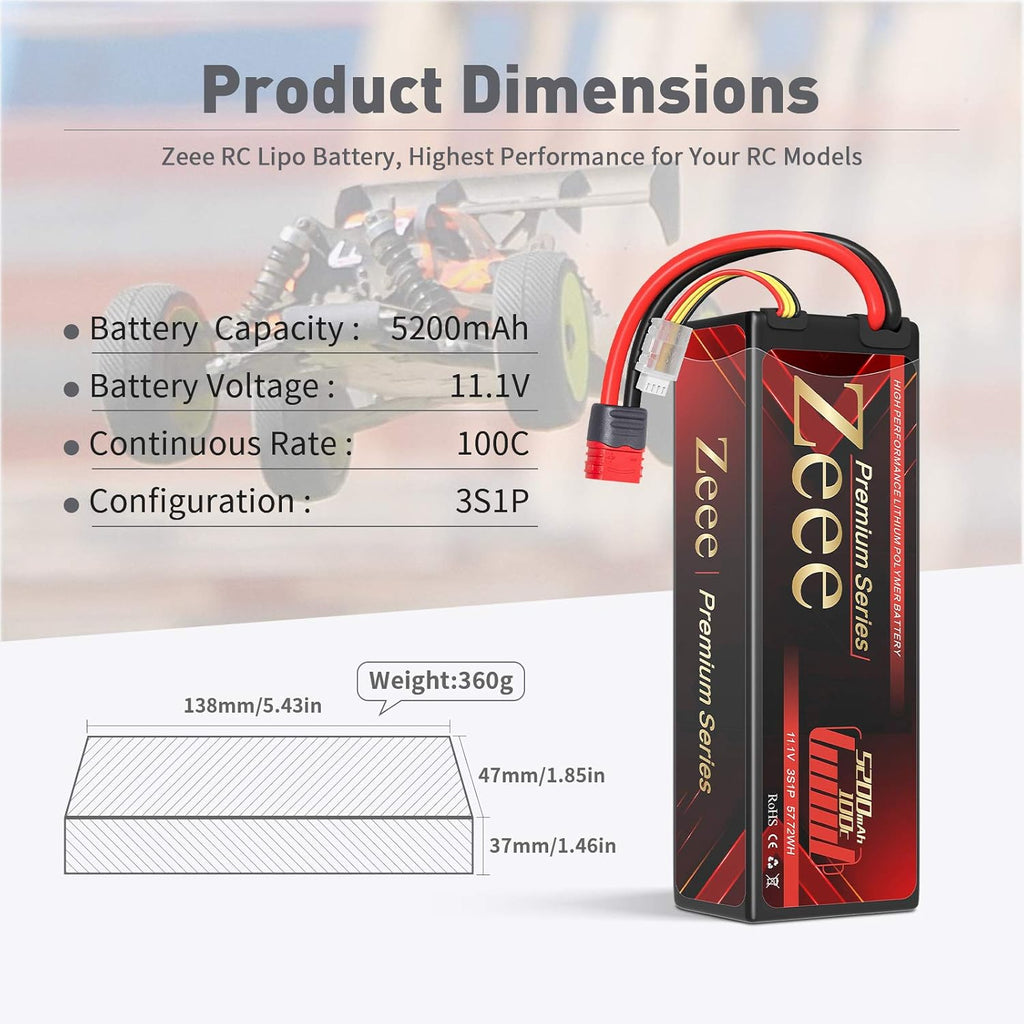 3S Lipo Battery 11.1V 100C 5200mAh Hard Case with Deans T Connector 2 Pack O13610