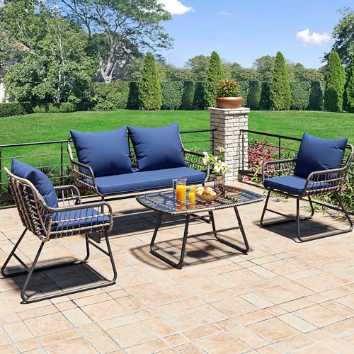 4-Piece Outdoor Wicker Bistro Set with Cushions and Metal Table R234283