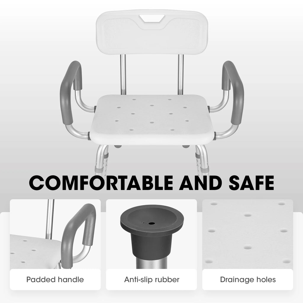 Shower Chair with Back and Padded Armrests, 6 Levels Adjustable Height L380511