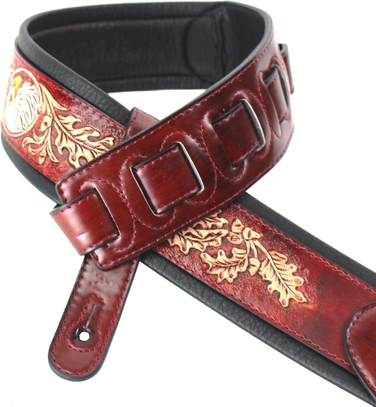 Mahogany Brown Full Grain Leather Guitar Strap C779