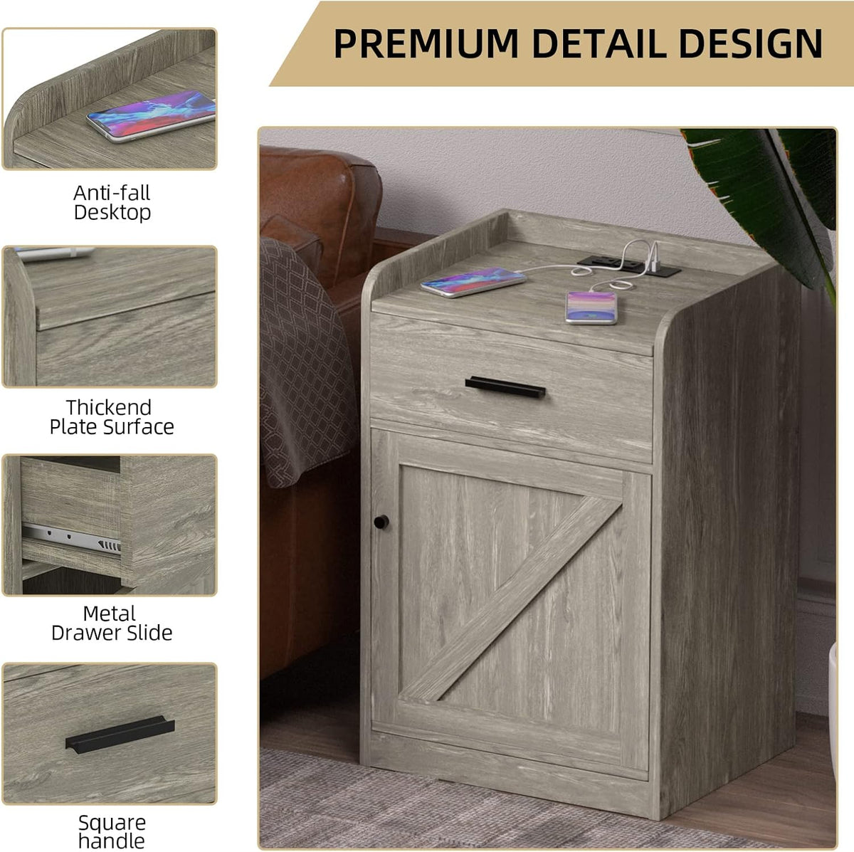 Walnut Wood Nightstand with Storage Drawer set of 2 R63950