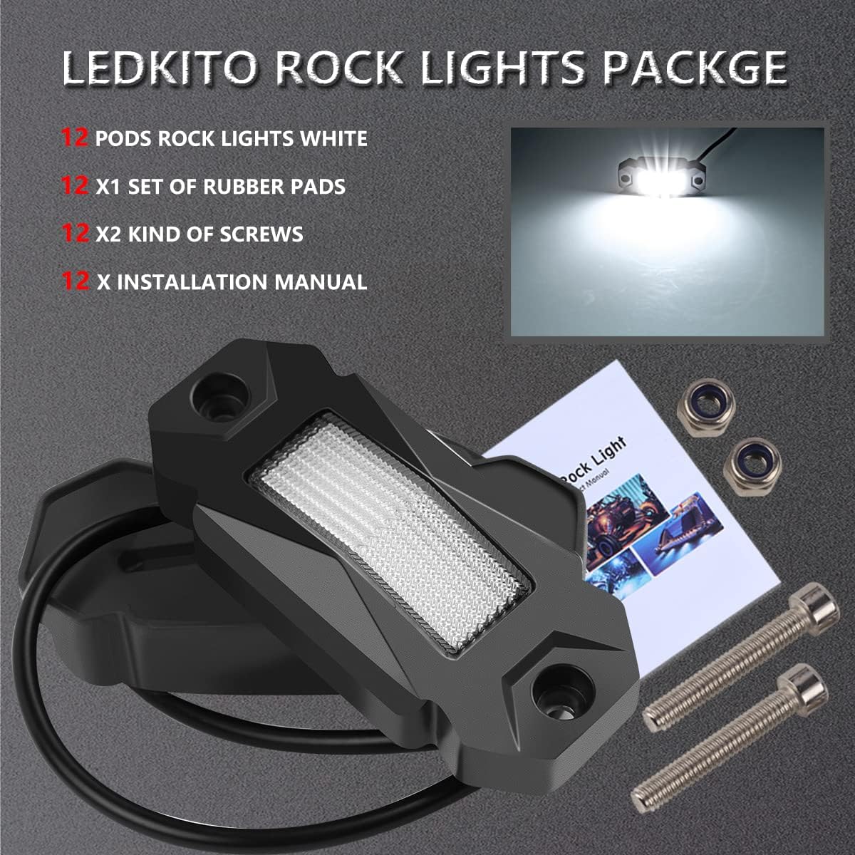 White 12PCS LED Rock Lights N476