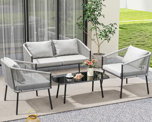 4-Piece Outdoor Wicker Bistro Set with Cushions and Metal Table R234283