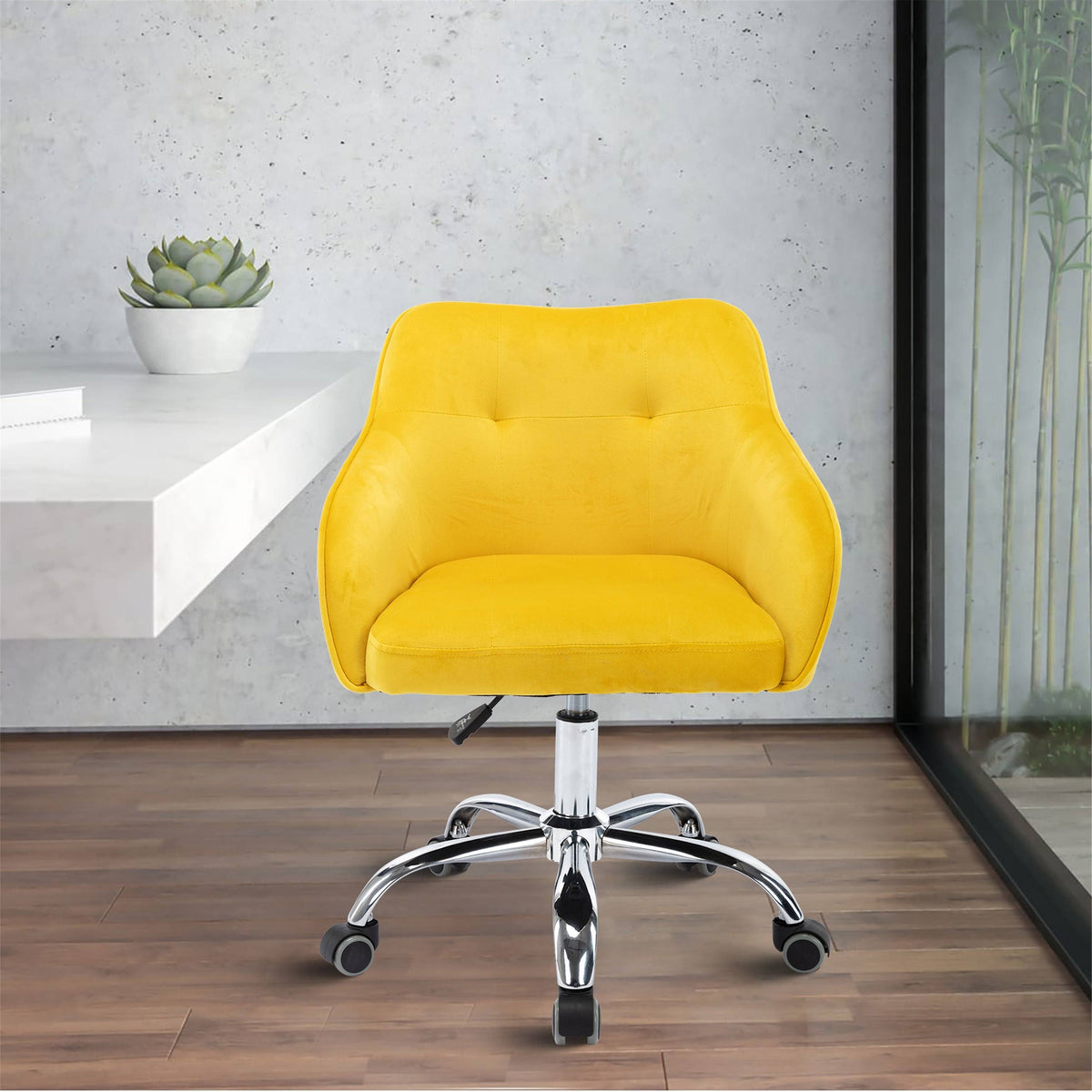 Velvet Upholstered Swivel Tufted Adjustable Height Task Chair Z5216