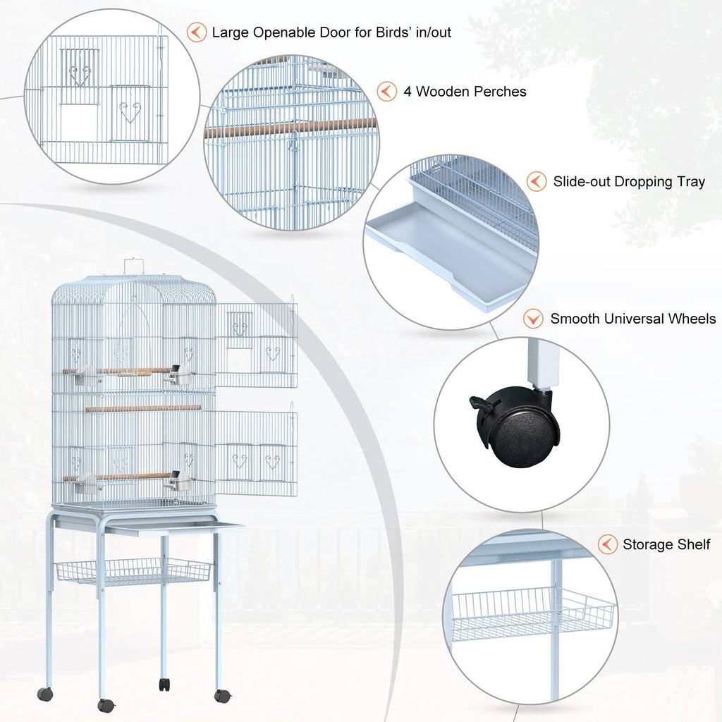White Metal Indoor Bird Cage Starter Kit with Rolling Stand V187857