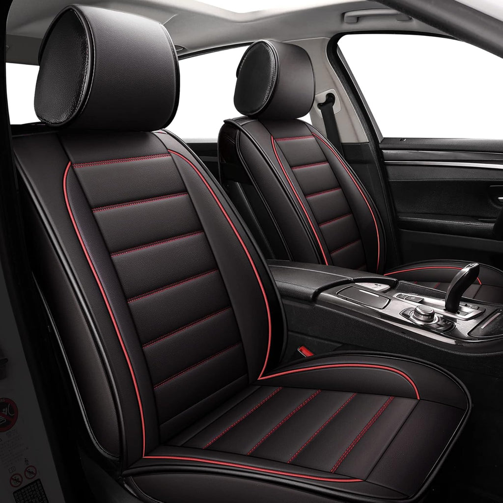 Waterproof Faux Leatherette Car Seat Covers Black Red Full Set B63418