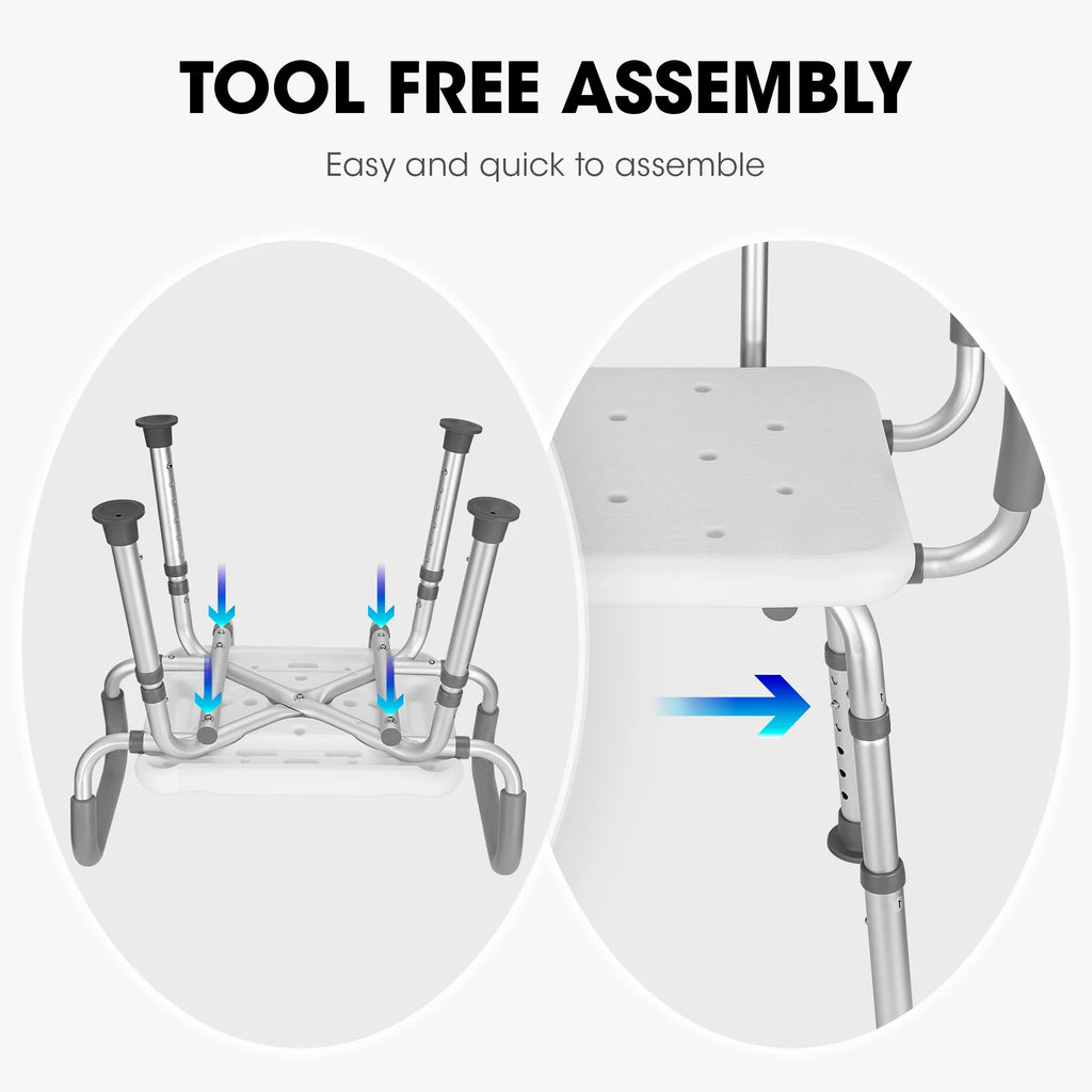 Shower Chair with Back and Padded Armrests, 6 Levels Adjustable Height L380511